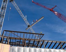 Shot of construction equipment against blue sky