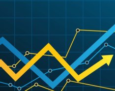 graph with arrows trending up